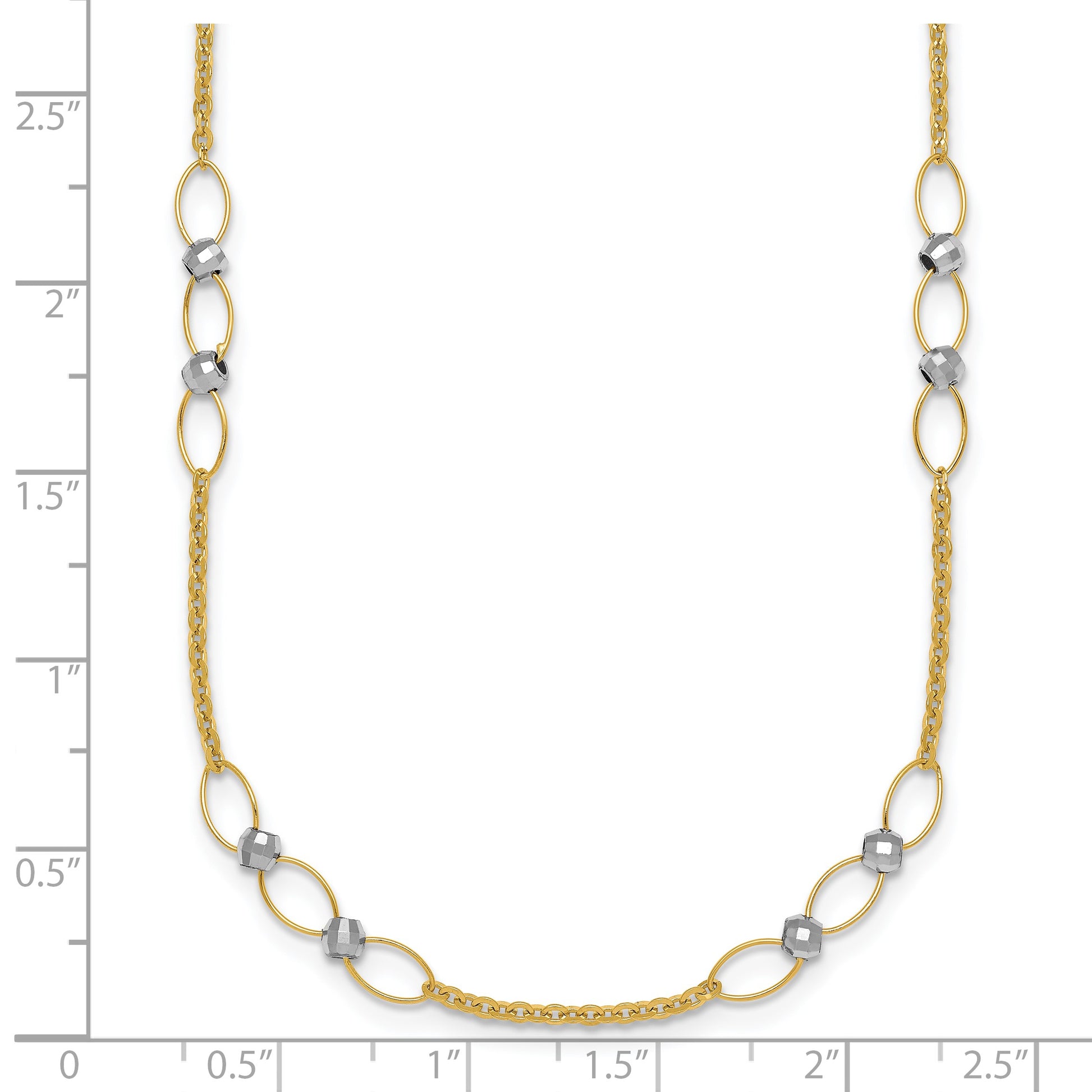 14k Two-tone Polished Oval Links and Faceted Beads 18 inch Necklace