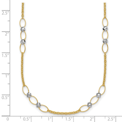 14k Two-tone Polished Oval Links and Faceted Beads 18 inch Necklace