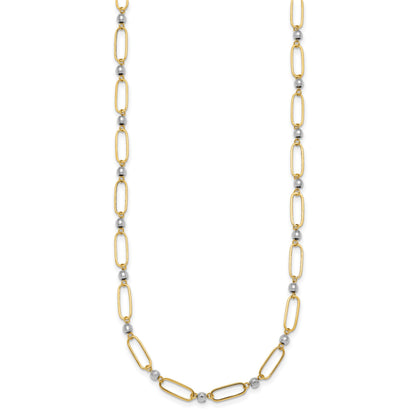 14k Two-tone Polished Paperclip Links and Faceted Beads 18 inch Necklace