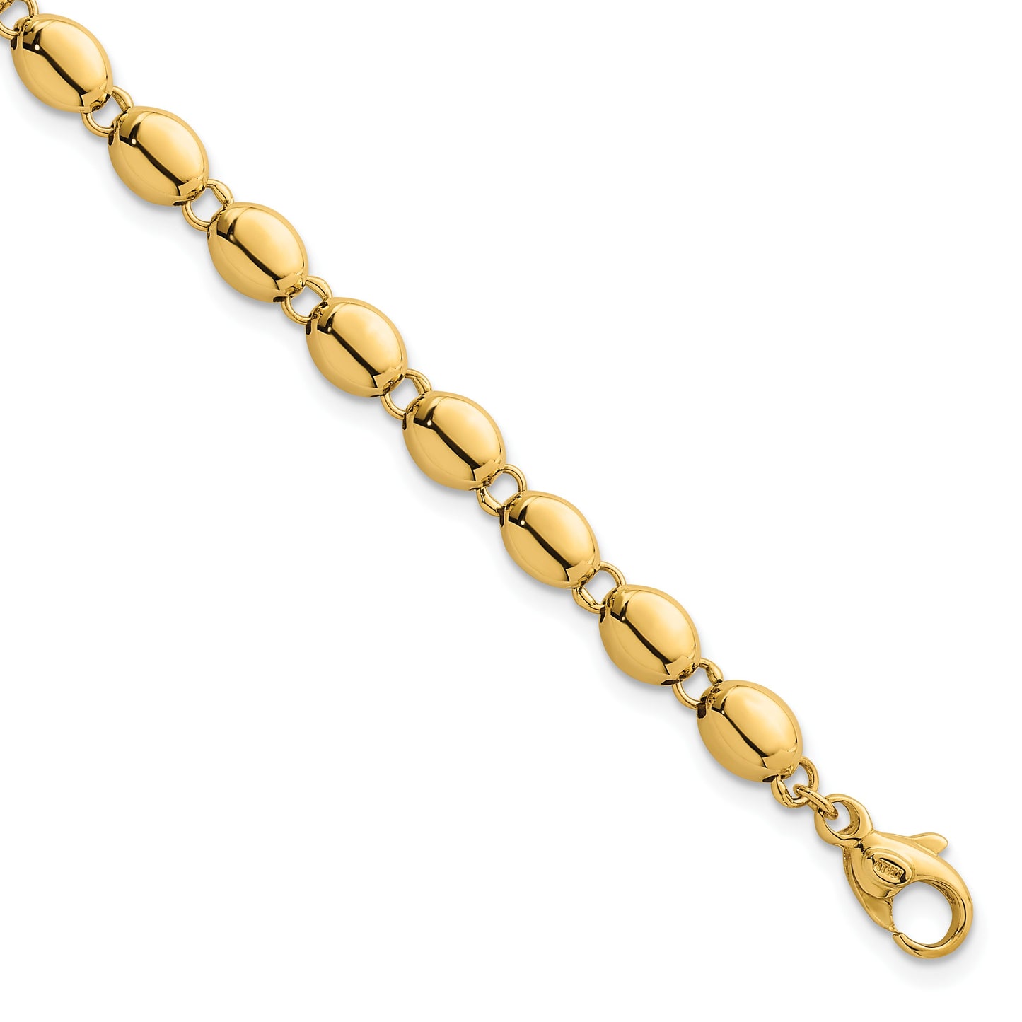 14k Polished 5.25mm Round Fancy Beaded 7.25 inch Bracelet