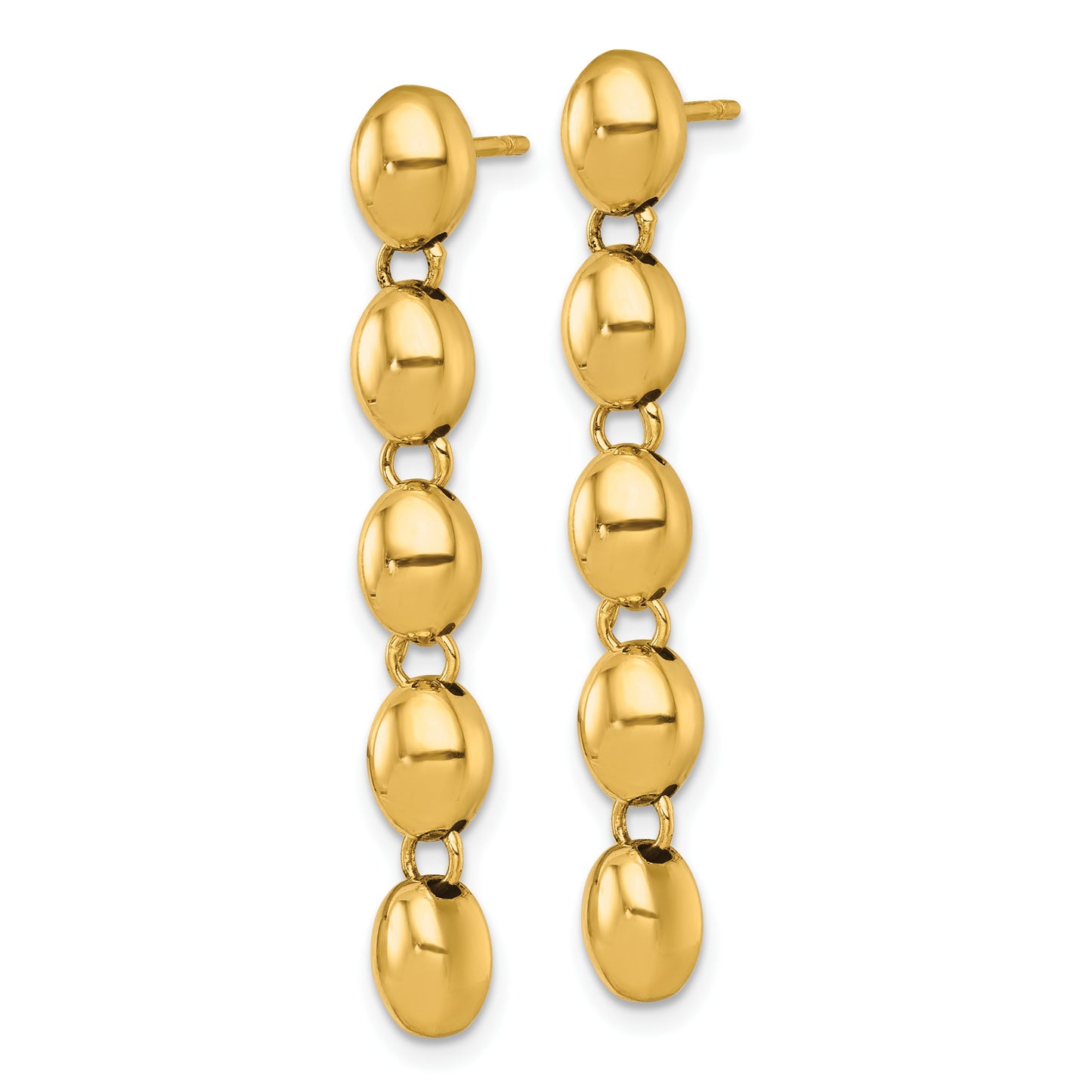 14k Polished Oval Beaded Dangle Post Earrings