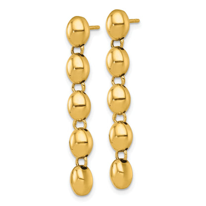 14k Polished Oval Beaded Dangle Post Earrings