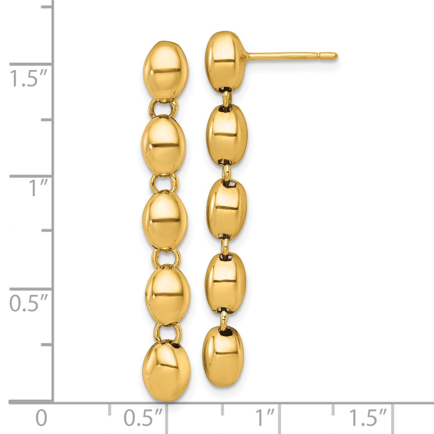 14k Polished Oval Beaded Dangle Post Earrings