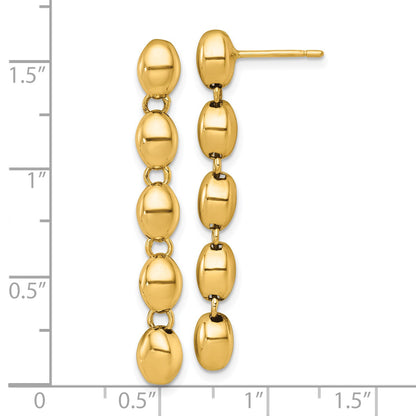 14k Polished Oval Beaded Dangle Post Earrings