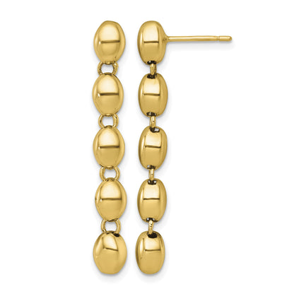 14k Polished Oval Beaded Dangle Post Earrings