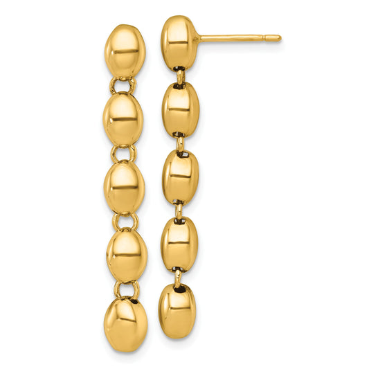 14k Polished Oval Beaded Dangle Post Earrings