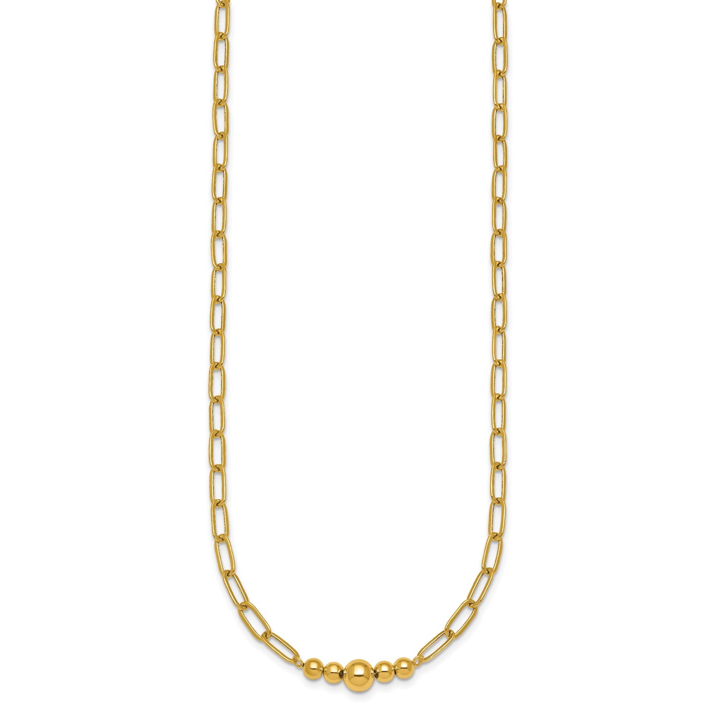 14K Polished Graduated Beads 18 inch Paperclip Link Necklace
