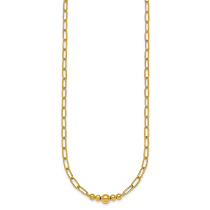 14K Polished Graduated Beads 18 inch Paperclip Link Necklace