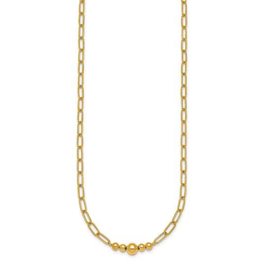 14K Polished Graduated Beads 18 inch Paperclip Link Necklace