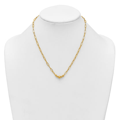 14K Polished Graduated Beads 18 inch Paperclip Link Necklace
