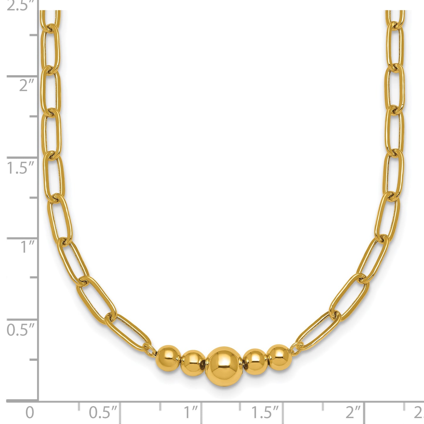 14K Polished Graduated Beads 18 inch Paperclip Link Necklace