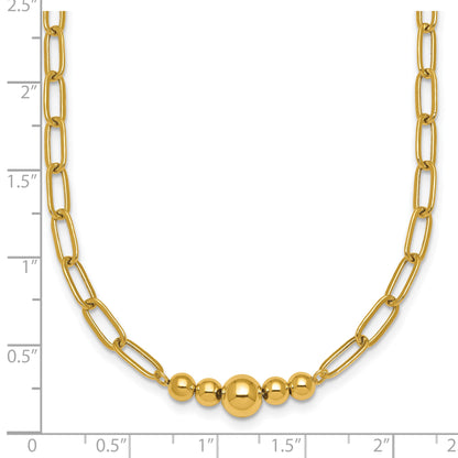 14K Polished Graduated Beads 18 inch Paperclip Link Necklace