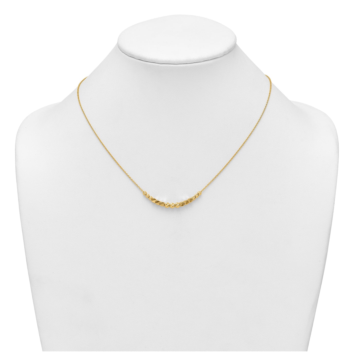 14K Polished Diamond-cut and Square Beaded 16 Inch Necklace Plus 2 Inch Extender