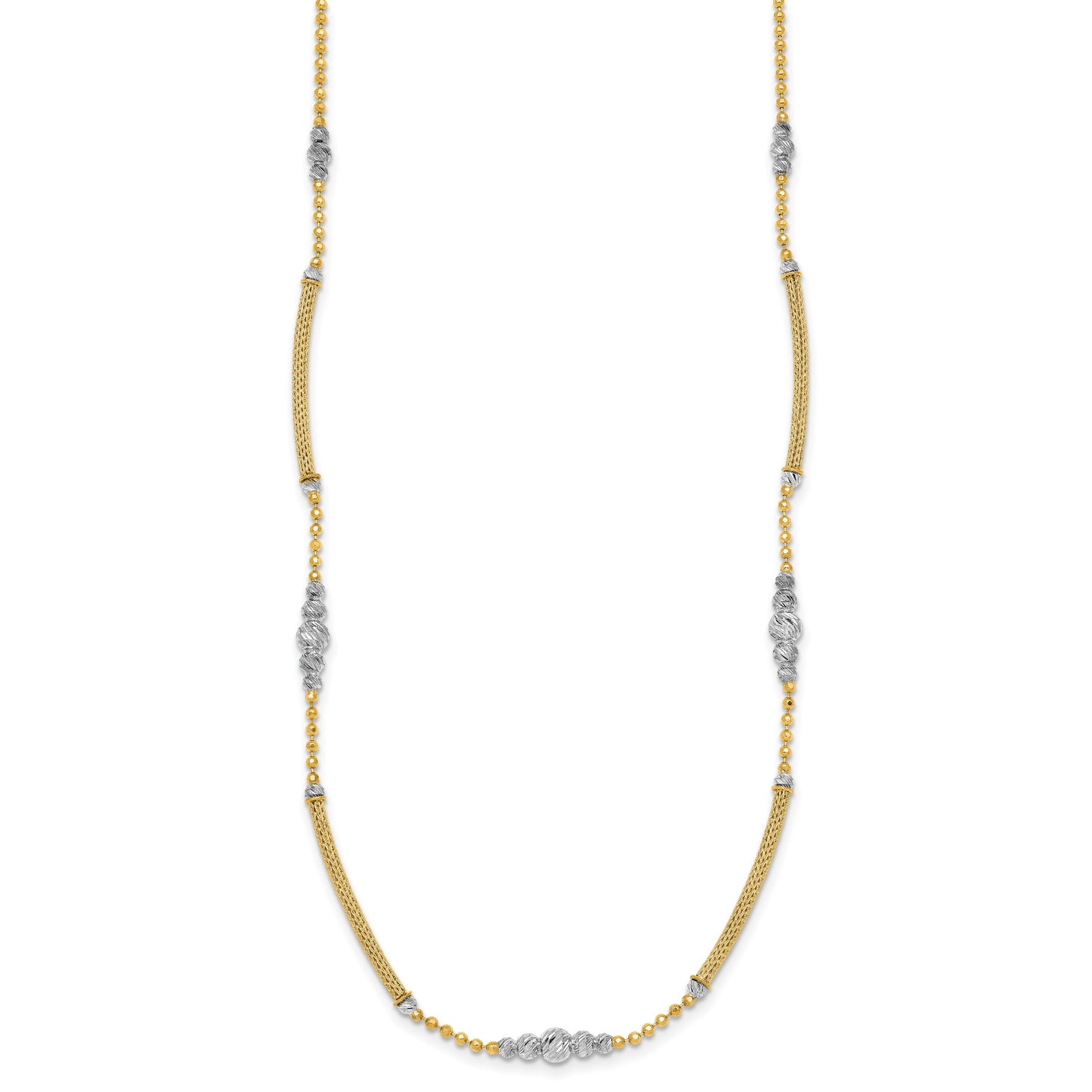 14k Two-Tone Woven Bars and Diamond-cut Beads 16.75 inch Necklace