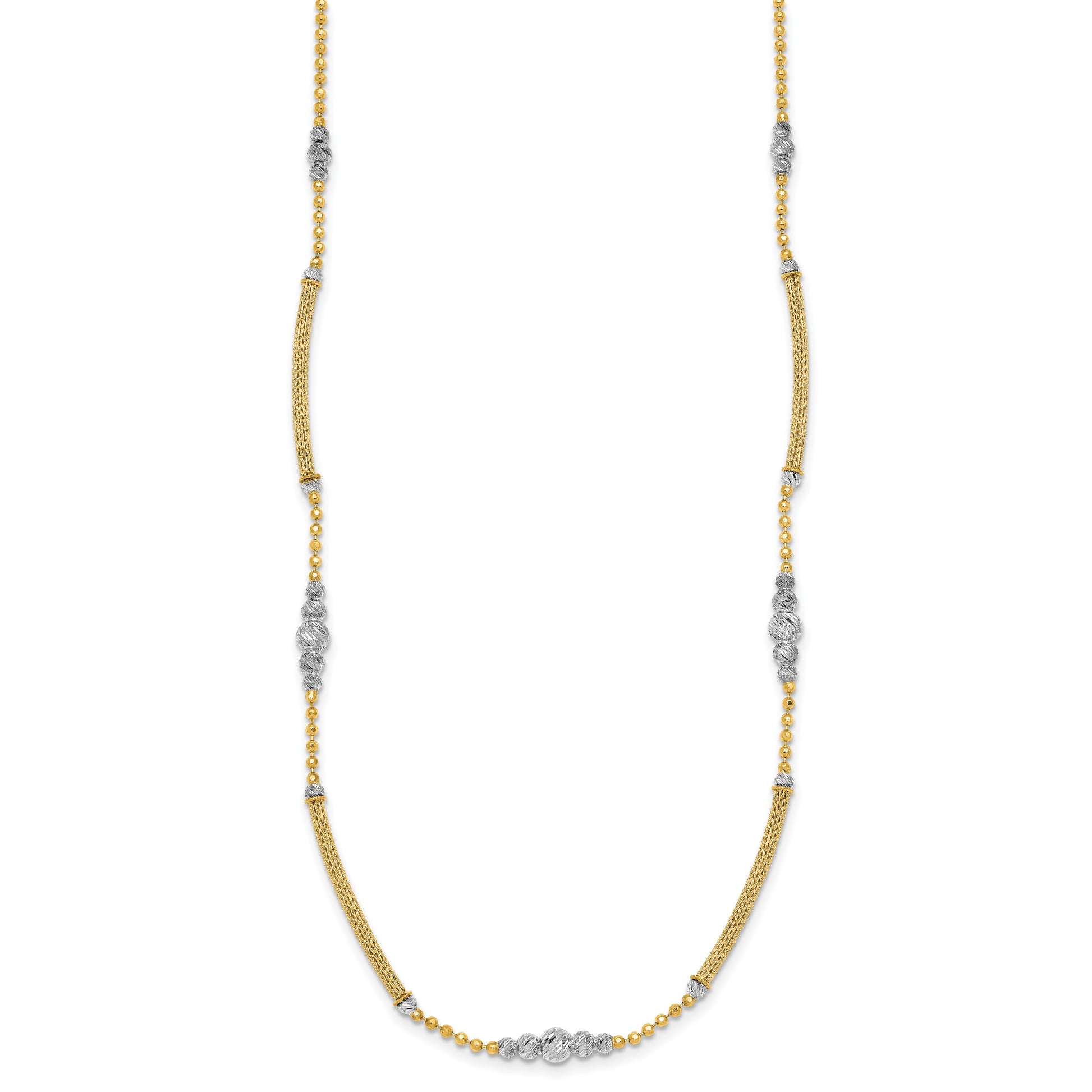 14k Two-Tone Woven Bars and Diamond-cut Beads 16.75 inch Necklace