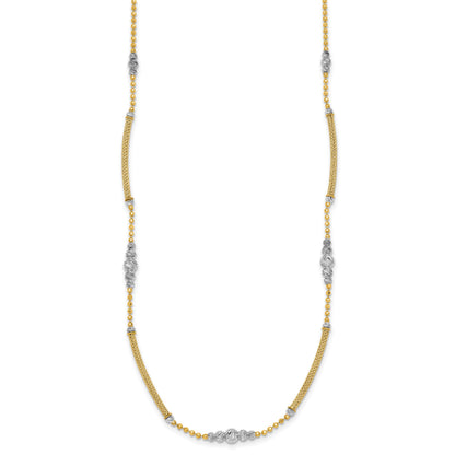 14k Two-Tone Woven Bars and Diamond-cut Beads 16.75 inch Necklace