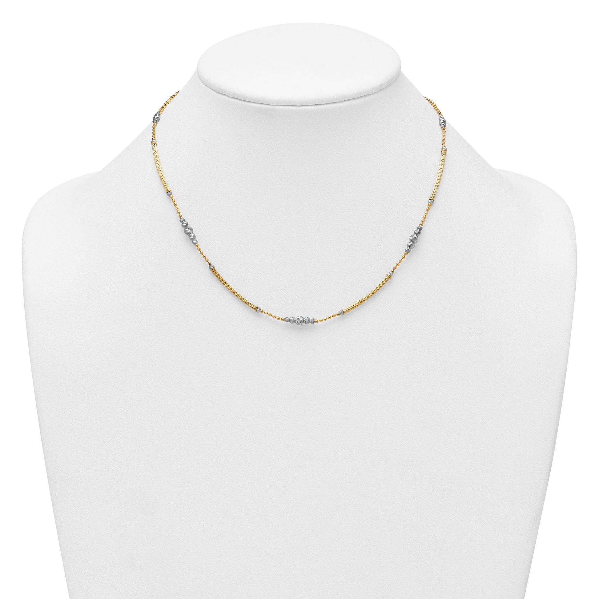 14k Two-Tone Woven Bars and Diamond-cut Beads 16.75 inch Necklace