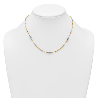 14k Two-Tone Woven Bars and Diamond-cut Beads 16.75 inch Necklace