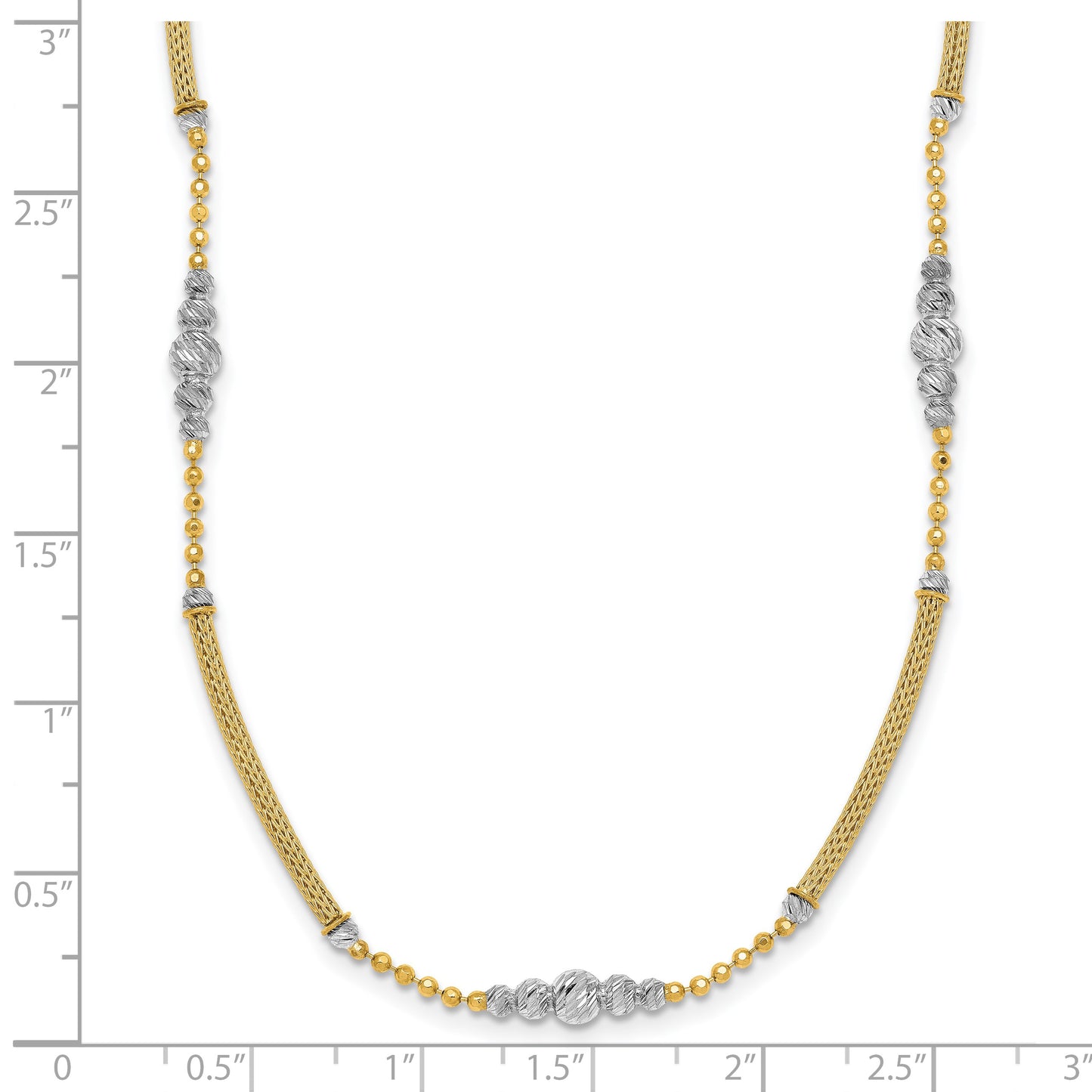 14k Two-Tone Woven Bars and Diamond-cut Beads 16.75 inch Necklace