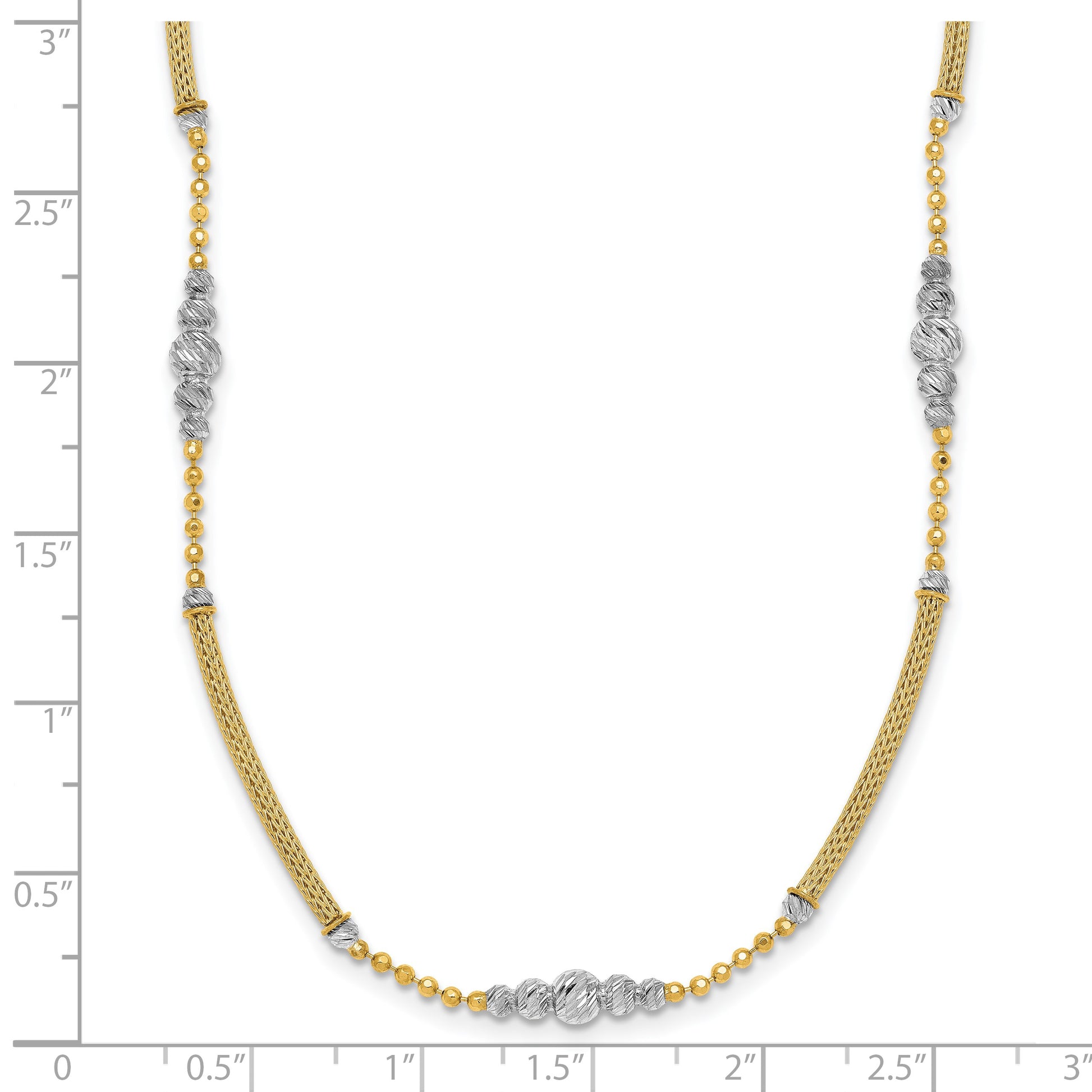 14k Two-Tone Woven Bars and Diamond-cut Beads 16.75 inch Necklace