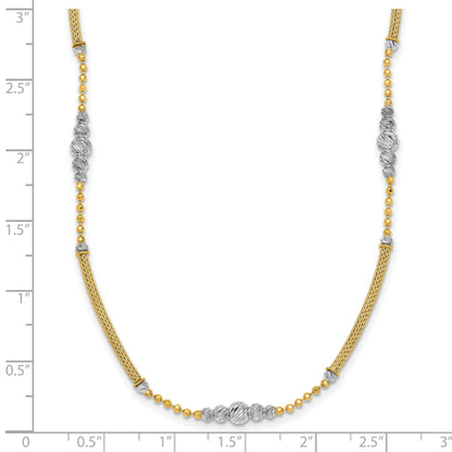 14k Two-Tone Woven Bars and Diamond-cut Beads 16.75 inch Necklace