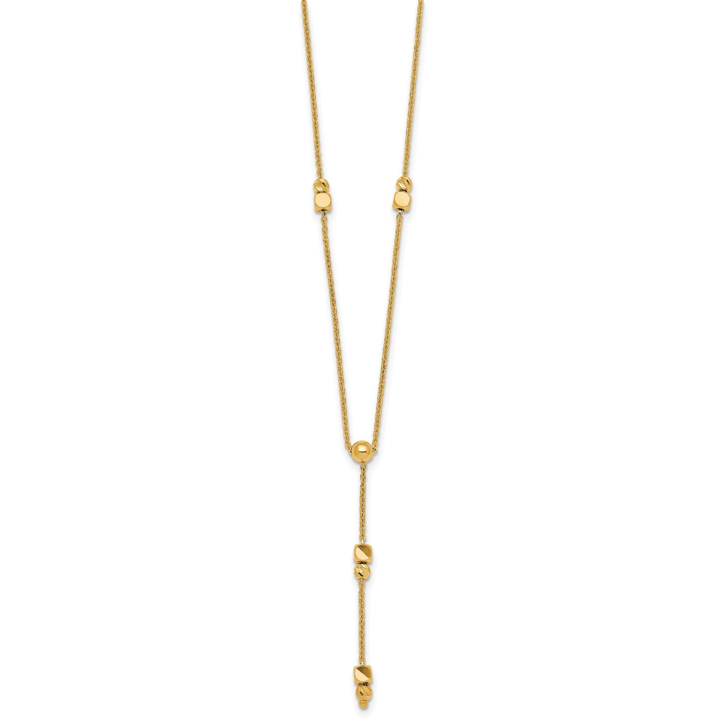 14K Polished Diamond-cut and Beaded 16 Inch Lariat Necklace Plus 2 Inch Extender