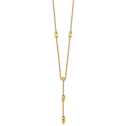 14K Polished Diamond-cut and Beaded 16 Inch Lariat Necklace Plus 2 Inch Extender