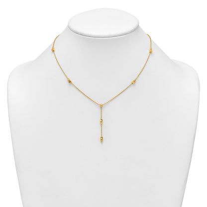 14K Polished Diamond-cut and Beaded 16 Inch Lariat Necklace Plus 2 Inch Extender