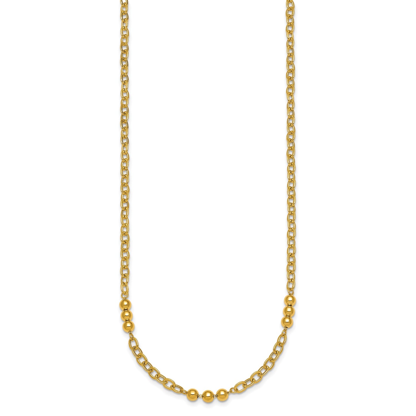 14K Polished 3.5mm Fancy Beaded and Cable Link 18 inch Necklace