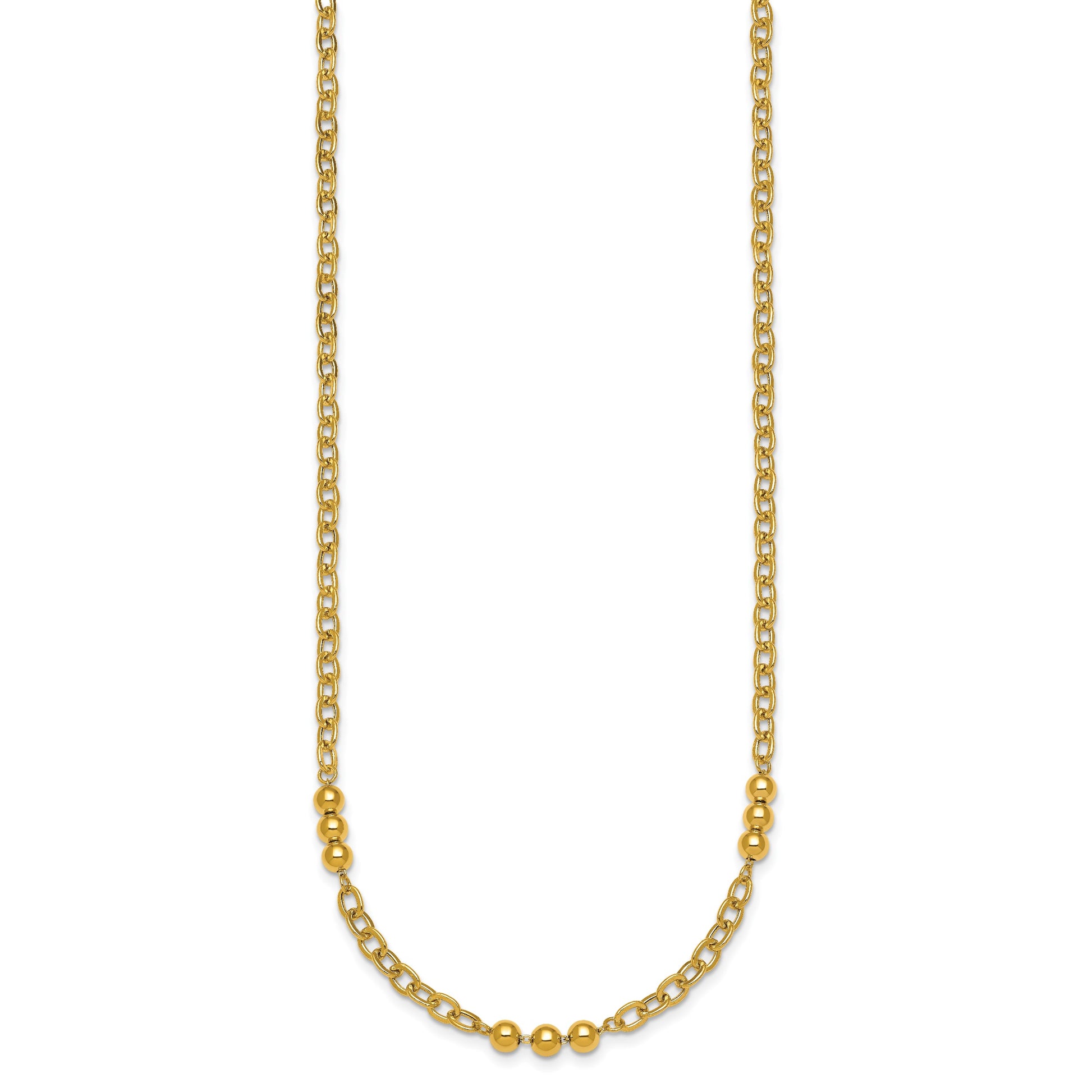 14K Polished 3.5mm Fancy Beaded and Cable Link 18 inch Necklace