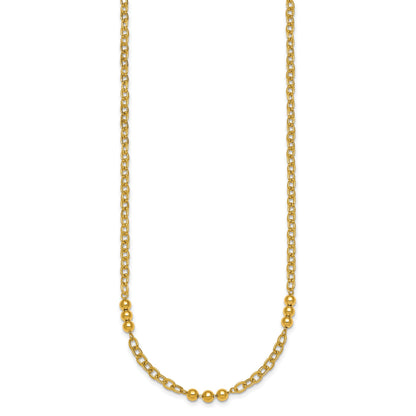 14K Polished 3.5mm Fancy Beaded and Cable Link 18 inch Necklace