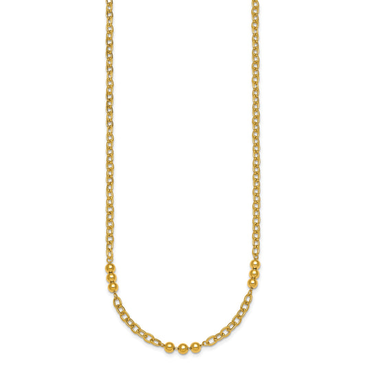 14K Polished 3.5mm Fancy Beaded and Cable Link 18 inch Necklace