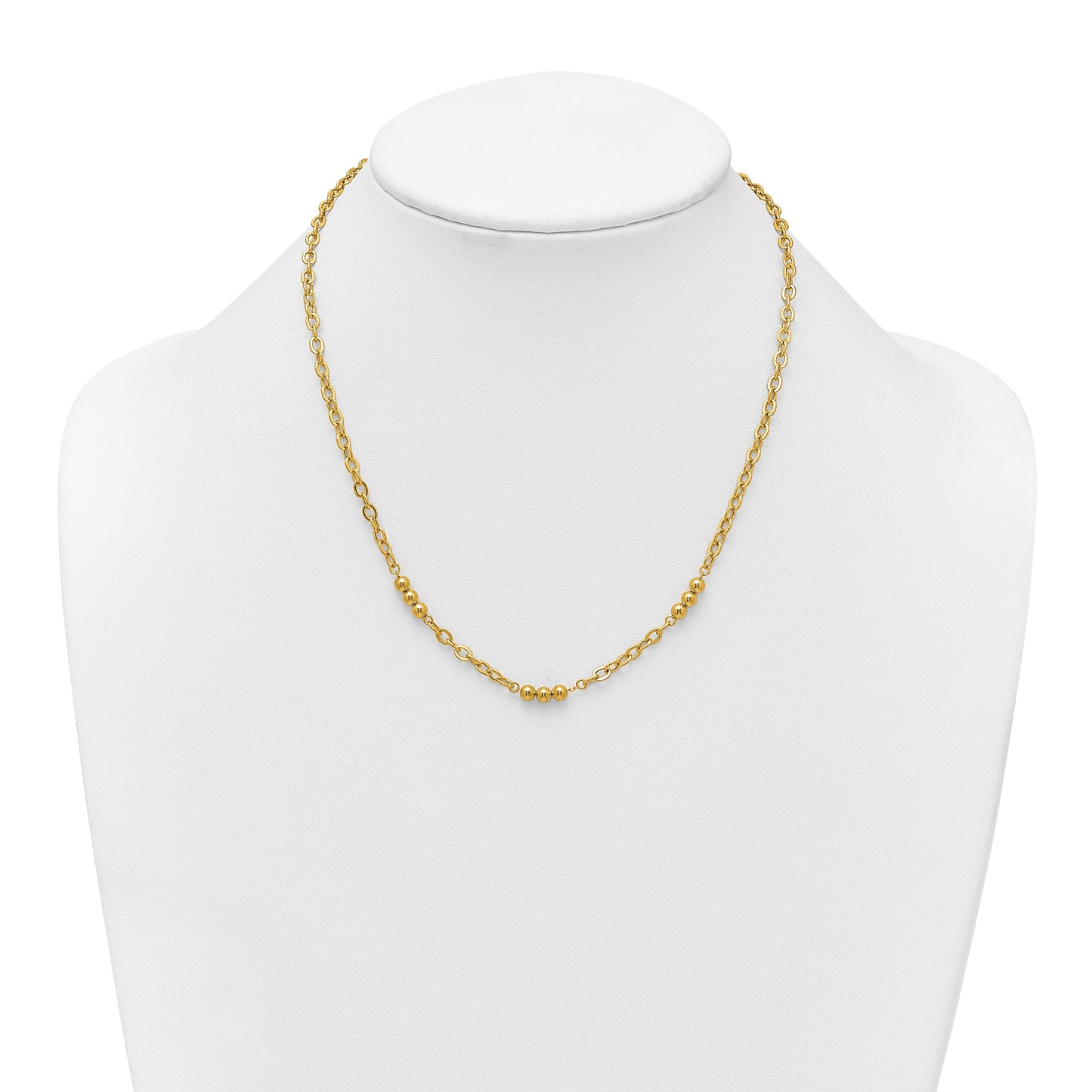 14K Polished 3.5mm Fancy Beaded and Cable Link 18 inch Necklace