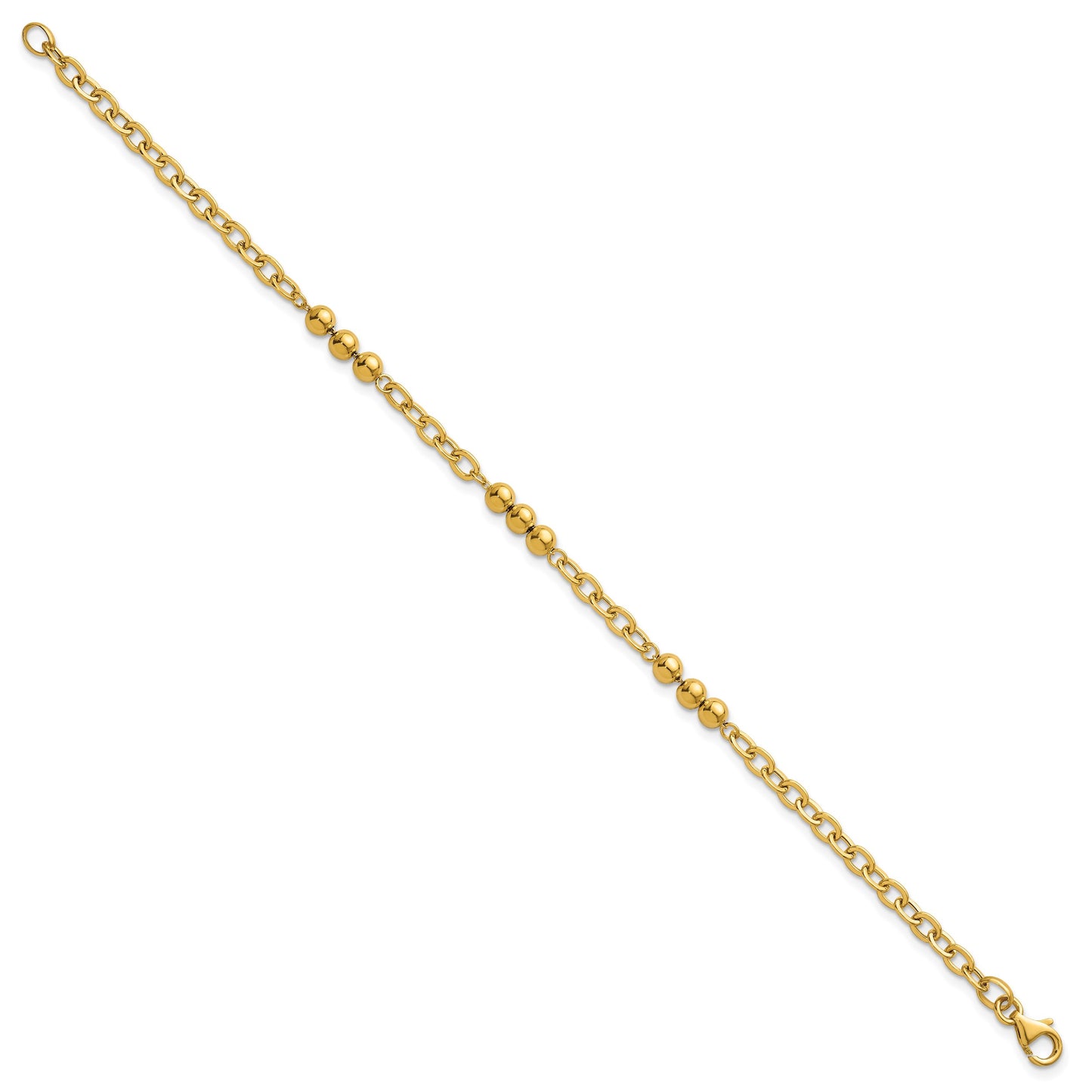 14K Polished 3.5mm Fancy Beaded and Cable Link 7.5 inch Bracelet