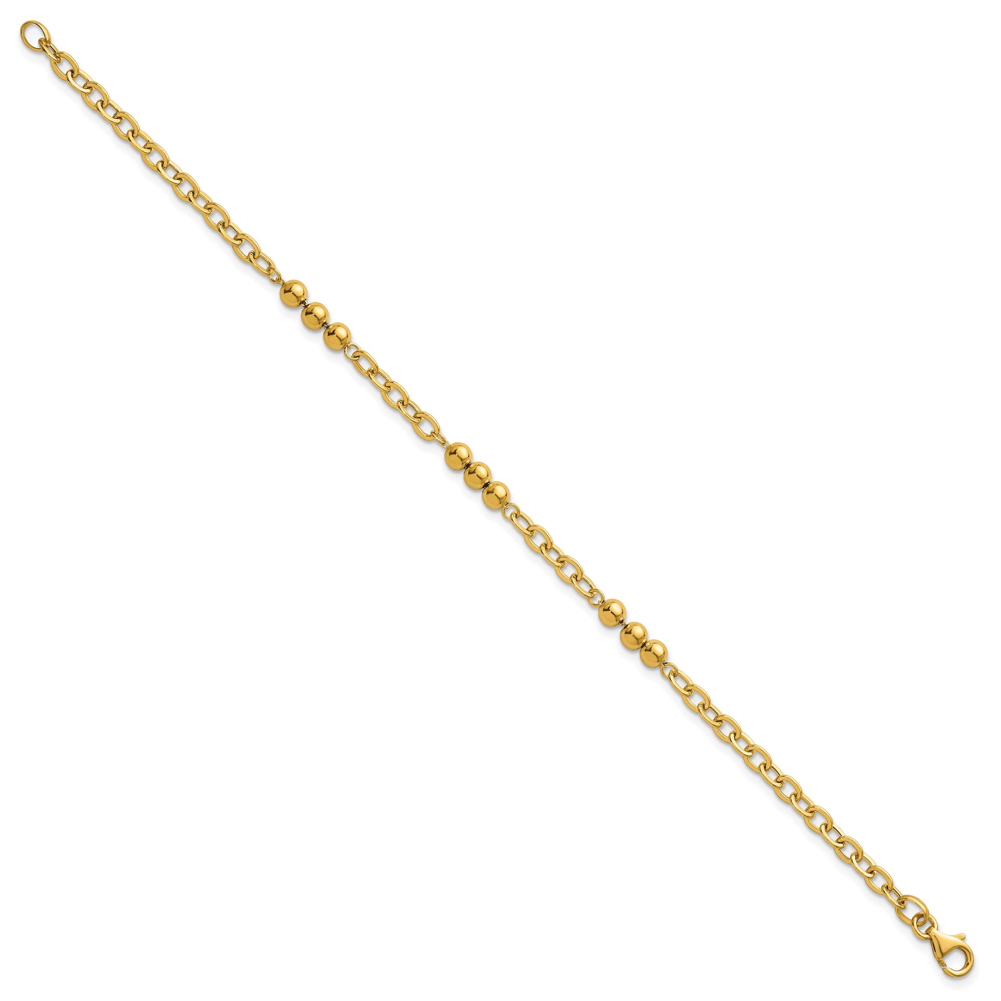 14K Polished 3.5mm Fancy Beaded and Cable Link 7.5 inch Bracelet