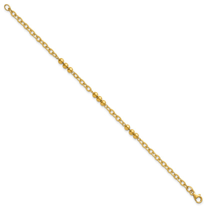 14K Polished 3.5mm Fancy Beaded and Cable Link 7.5 inch Bracelet