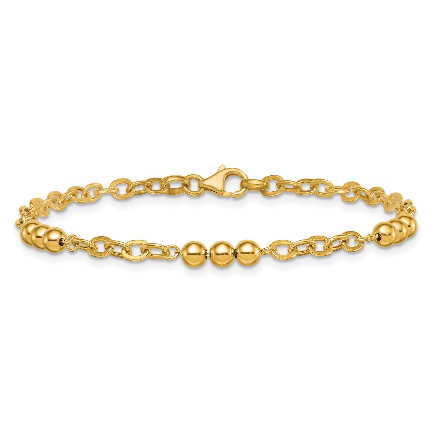 14K Polished 3.5mm Fancy Beaded and Cable Link 7.5 inch Bracelet
