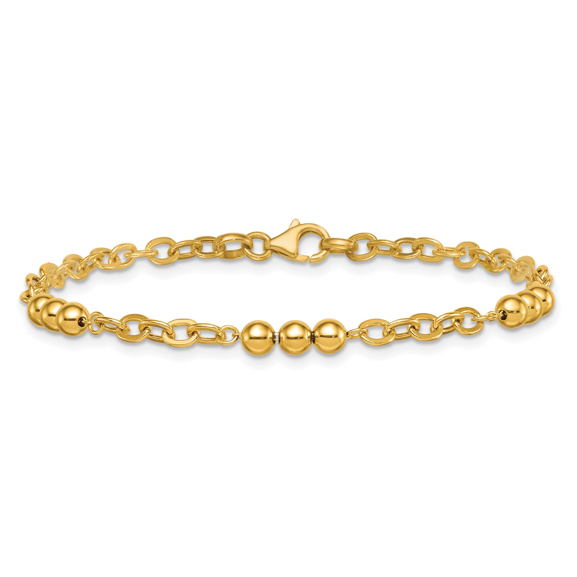 14K Polished 3.5mm Fancy Beaded and Cable Link 7.5 inch Bracelet
