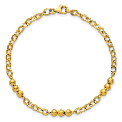 14K Polished 3.5mm Fancy Beaded and Cable Link 7.5 inch Bracelet