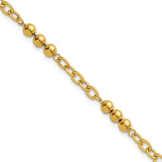 14K Polished 3.5mm Fancy Beaded and Cable Link 7.5 inch Bracelet