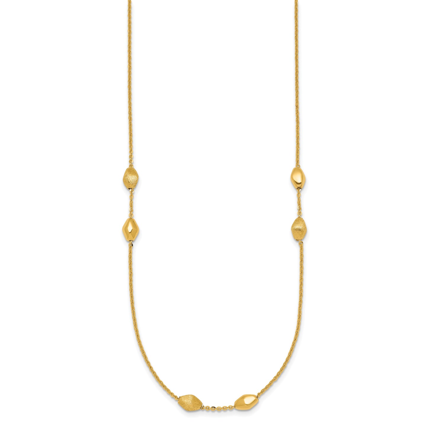 14K Polished and Brushed Oval Beaded 5-Station 24 Inch Necklace