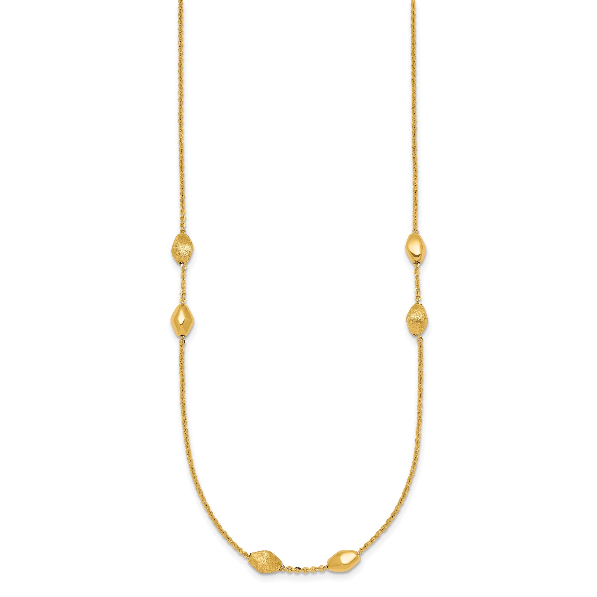 14K Polished and Brushed Oval Beaded 5-Station 24 Inch Necklace
