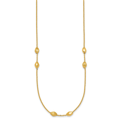 14K Polished and Brushed Oval Beaded 5-Station 24 Inch Necklace