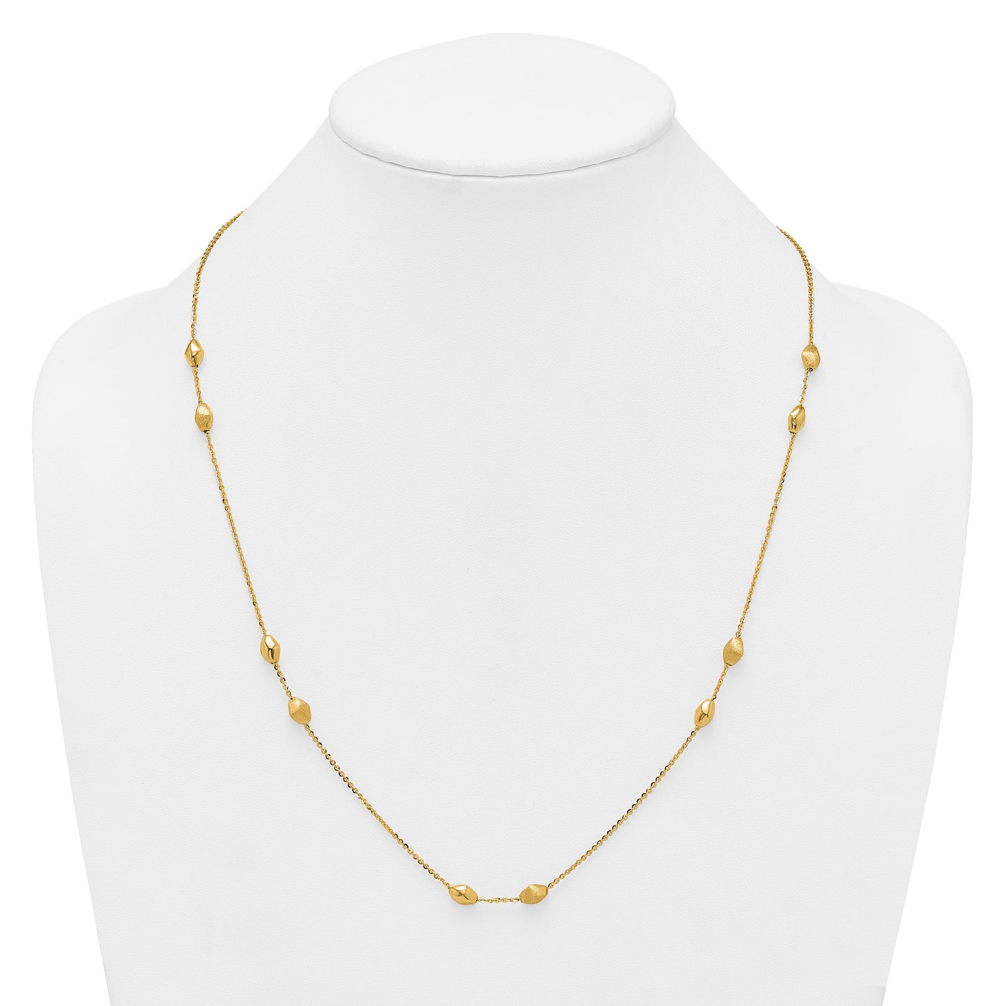 14K Polished and Brushed Oval Beaded 5-Station 24 Inch Necklace