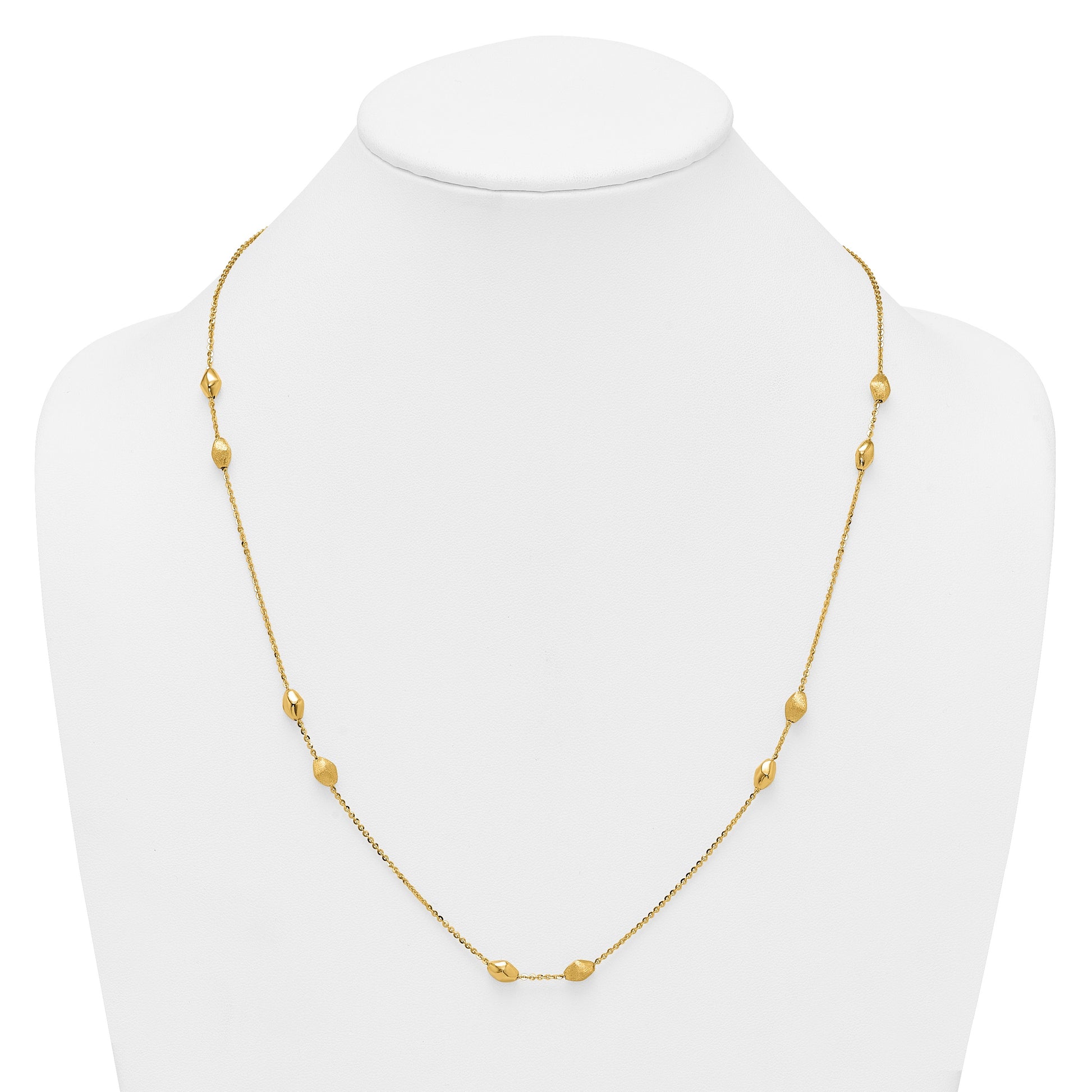 14K Polished and Brushed Oval Beaded 5-Station 24 Inch Necklace