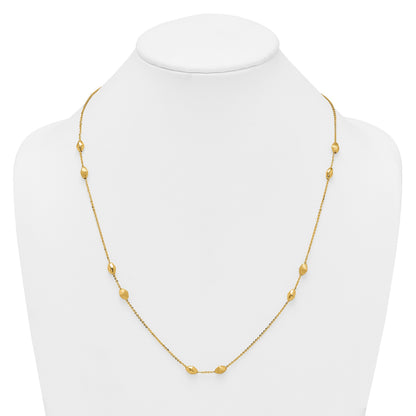 14K Polished and Brushed Oval Beaded 5-Station 24 Inch Necklace