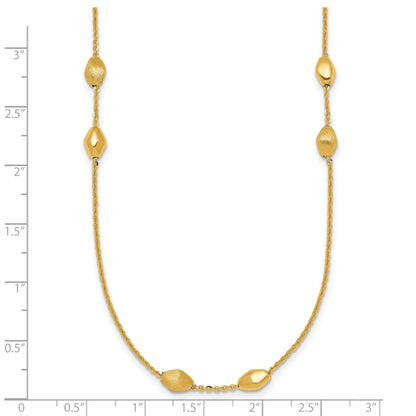 14K Polished and Brushed Oval Beaded 5-Station 24 Inch Necklace