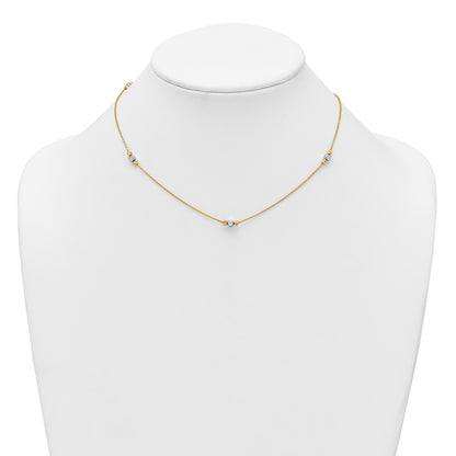 14K Two-Tone Polished Diamond-cut and Square Bead 5-Station 16 inch Necklace Plus 2 inch Extender