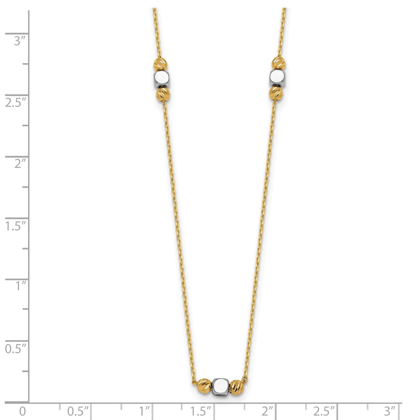 14K Two-Tone Polished Diamond-cut and Square Bead 5-Station 16 inch Necklace Plus 2 inch Extender