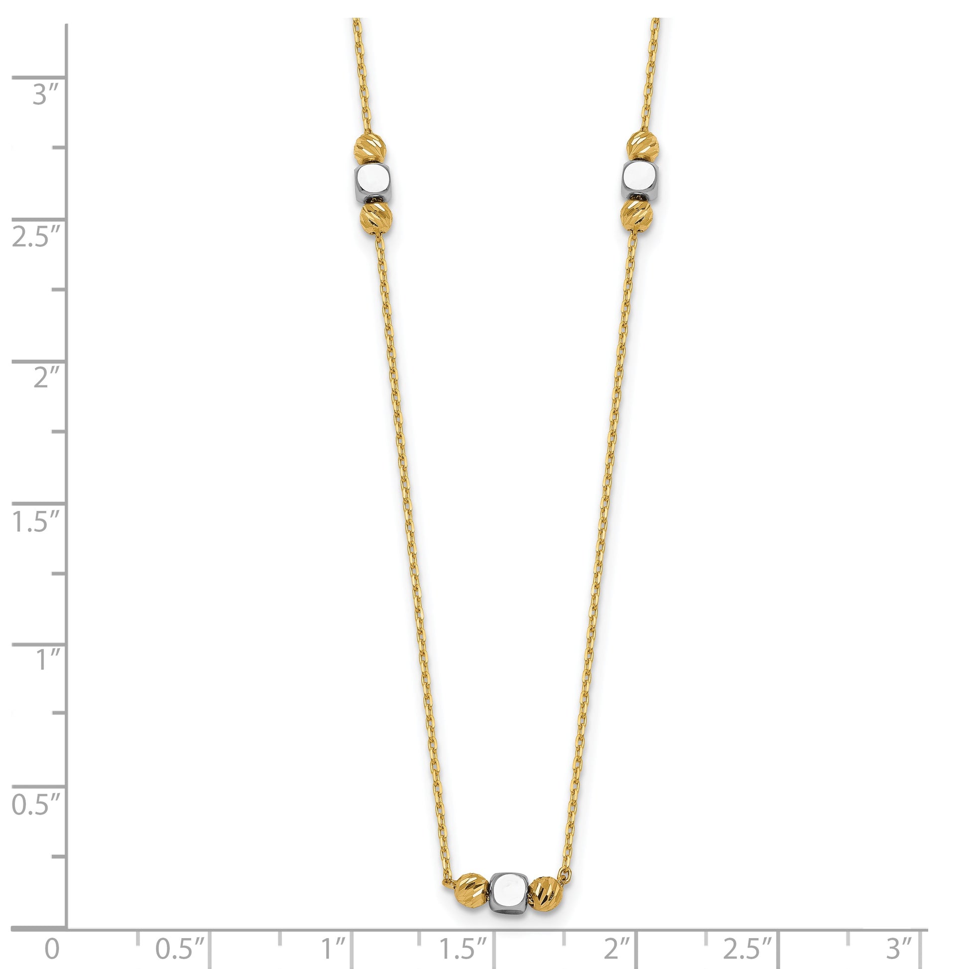 14K Two-Tone Polished Diamond-cut and Square Bead 5-Station 16 inch Necklace Plus 2 inch Extender